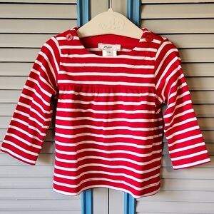 Jacadi Paris Red & White Striped Long Sleeve Cotton Shirt